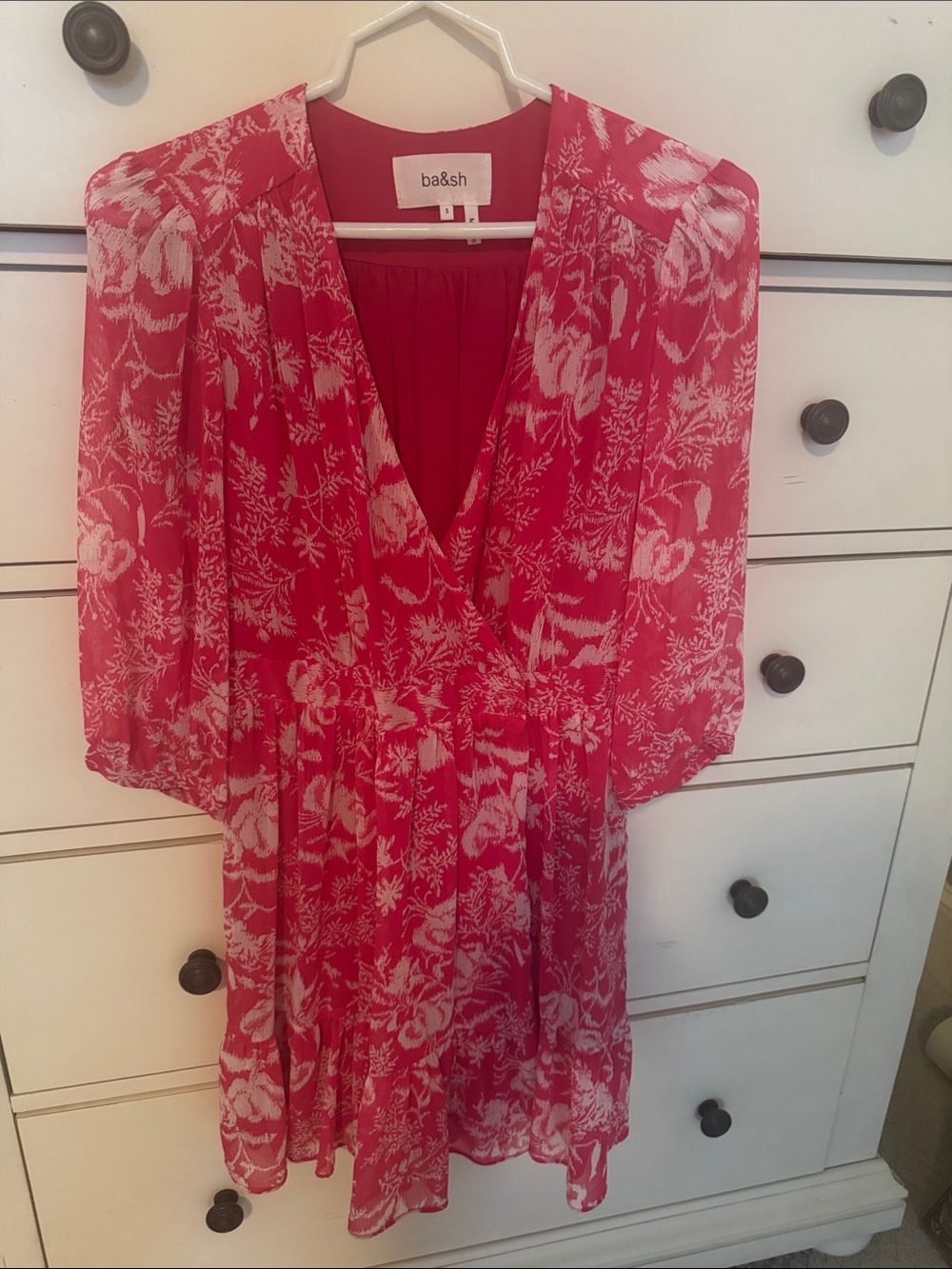 ba&sh Red Floral V-Neck Mini Dress Size Small